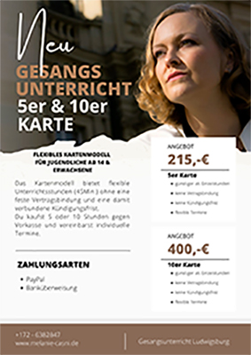 Ludwigsburg, 5er Karte, Vocalcoaching, Gesangsunterricht